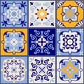 Collection of 9 ceramic tiles in turkish style. Seamless colorful patchwork. Endless pattern can be used for ceramic tile Royalty Free Stock Photo